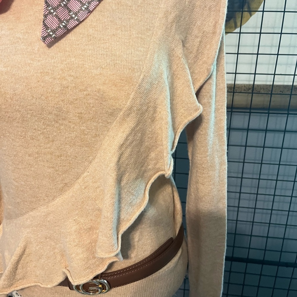 J. Crew Beige Ruffle Sweater - Picture 2 of 8